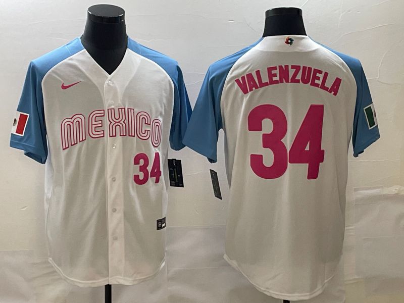 Men 2023 World Cub Mexico #34 Valenzuela White blue Nike MLB Jersey->more jerseys->MLB Jersey